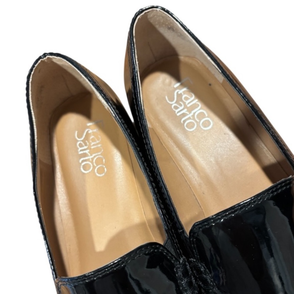 Franco Sarto Women’s Cypress Black Shiny Slip On Chunk Lug Loafers Size 6.5 - Picture 10 of 11